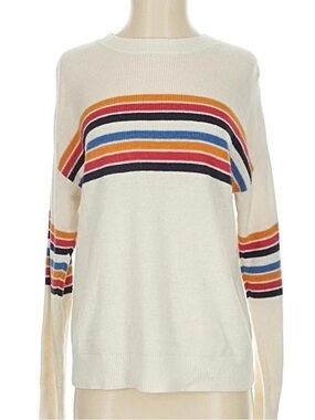 American Eagle Outfitters Ivory Crewneck Sweater with Multicolor Stripes